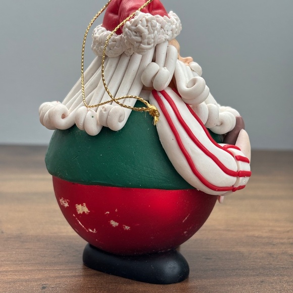 VINTAGE Traditions SANTA CLAUSE Glass Clay CHRISTMAS Tree Ornament Ball Hanging - Picture 5 of 8